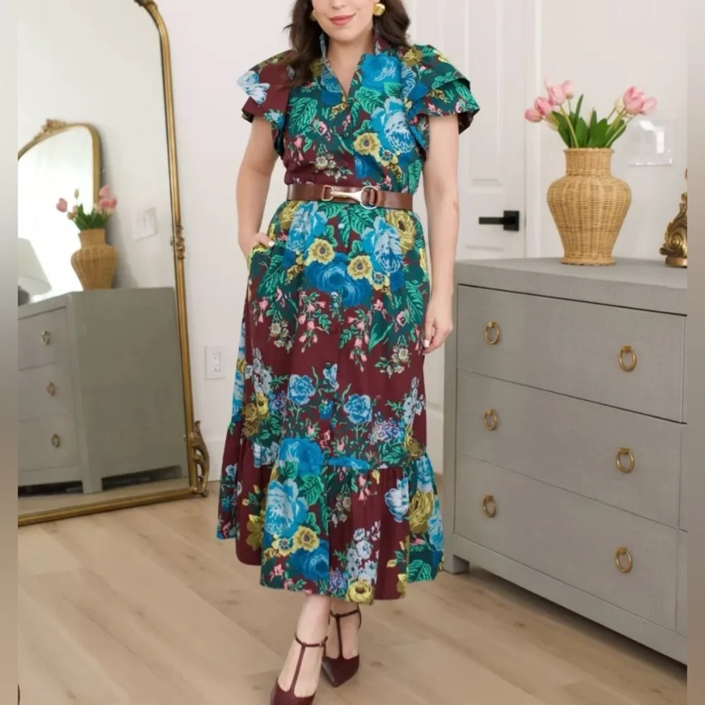 TUCKERNUCK Oxblood Verdant Floral Alice midi  Dress NEW - Picture 9 of 13